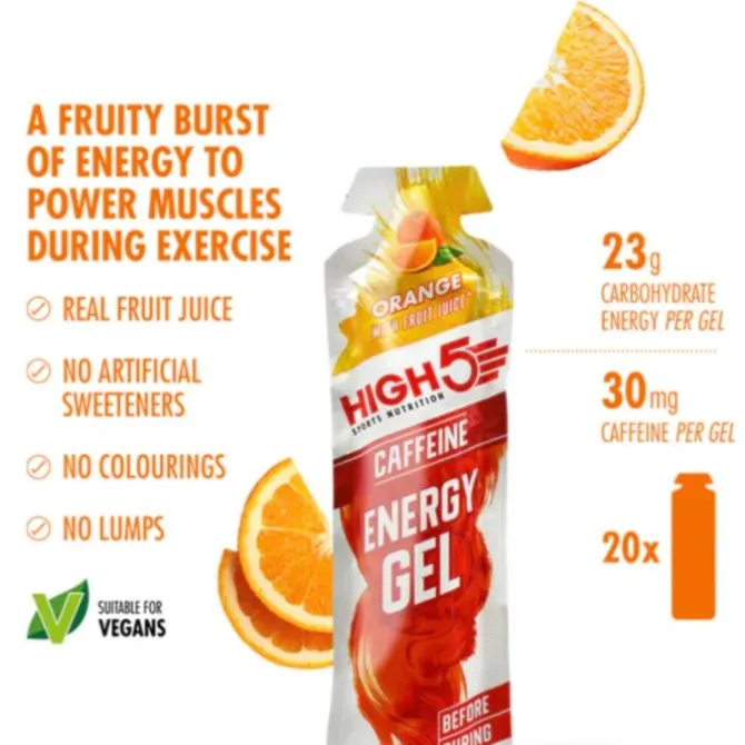 High5 Sportnahrung>Energy Gel Caffeine Orange - Box 20x40g Weiß