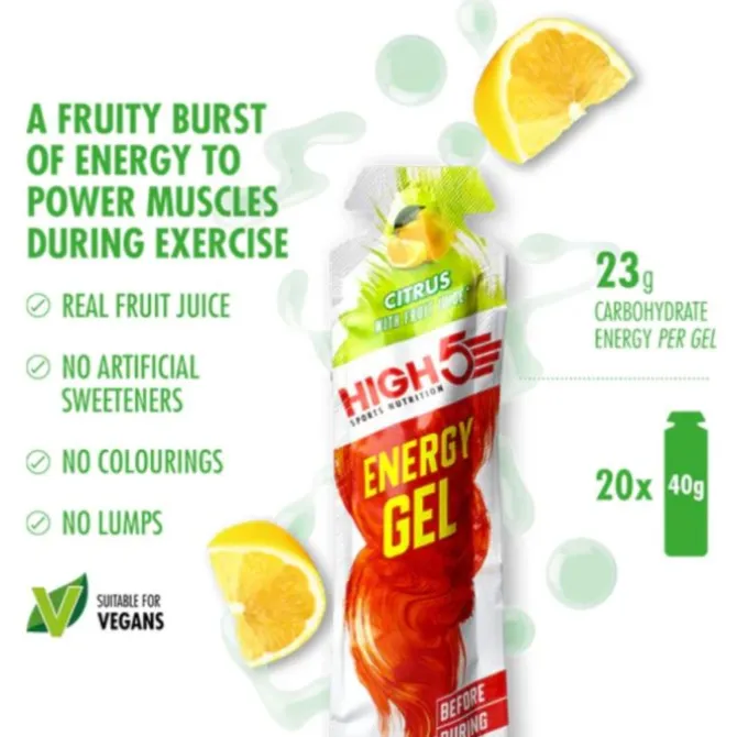 High5 Sportnahrung>Energy Gel Citrus - Box 20x40g Weiß