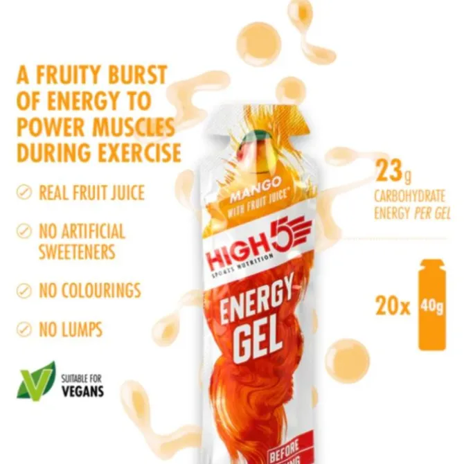 High5 Sportnahrung>Energy Gel Mango - Box 20x40g Weiß